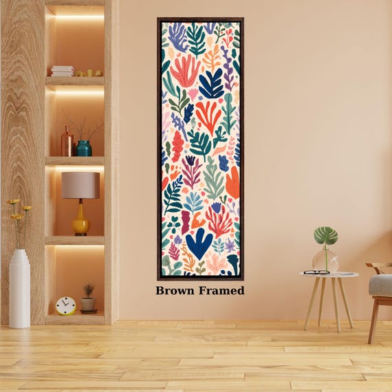 Long Narrow Canvas Wall Art Vertical Nature Print Tall Modern Henri Matisse Style Colorful Flowers Wall Decor for Hallway Print