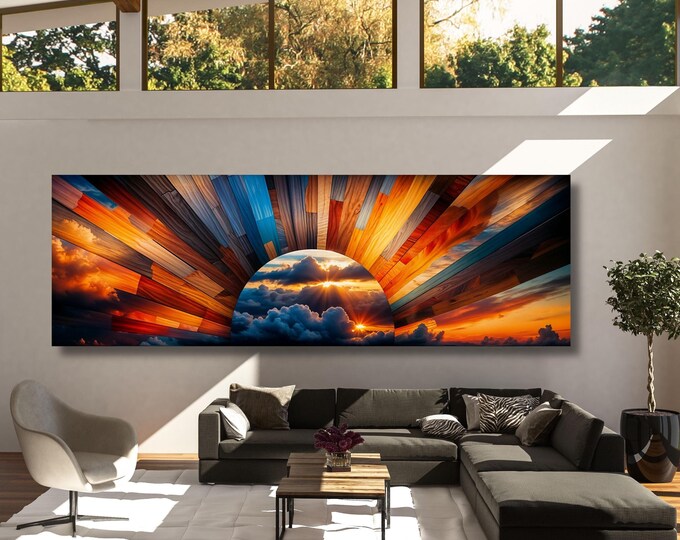 Sunrise Canvas Print, Wood Look Wall Art, Bedroom Decor