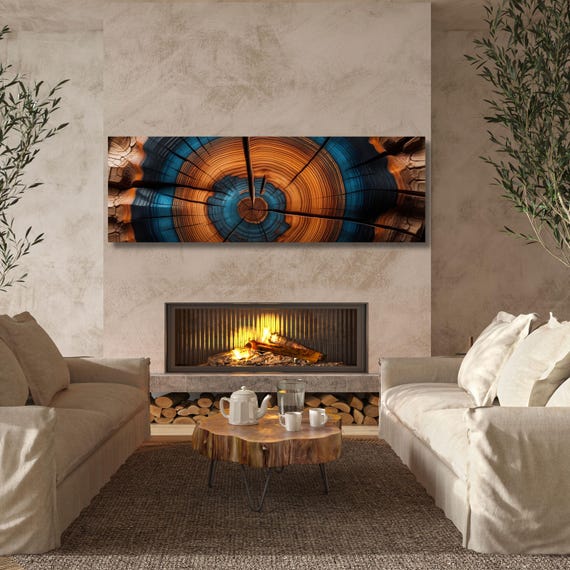 Panoramic Tree Rings Canvas Wall Art Elegant Natural Wall Art Great Design Solution for Echo Tree Ring Print of stump, Tree ring Canvas art