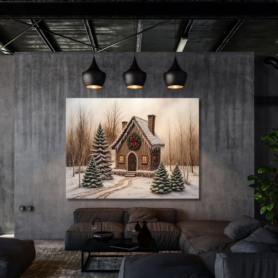 Christmas Gingerbread Farmhouse Canvas Art, Vintage Holiday Wall Decor