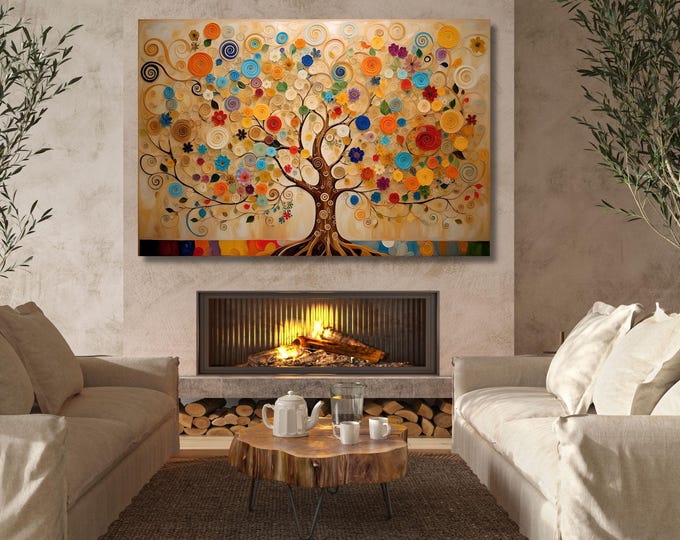 Gustav Klimt Twins Tree of Life Canvas Wall Art Klimt Print, Klimt Canvas Poster, Gustav Klimt Poster, Klimt lovers Tree of Life Painting