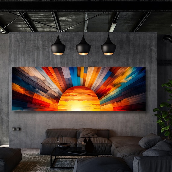 Sunrise Wood Look Wall Art Above Bed Decor Print Canvas Wood Long Sunlight Bedroom Wall Hanging Sunrise Sun Canvas Wall Office Print gift