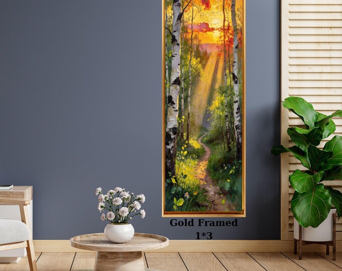 Sunset Forest Path Canvas Wall Art – Long Narrow Nature Print