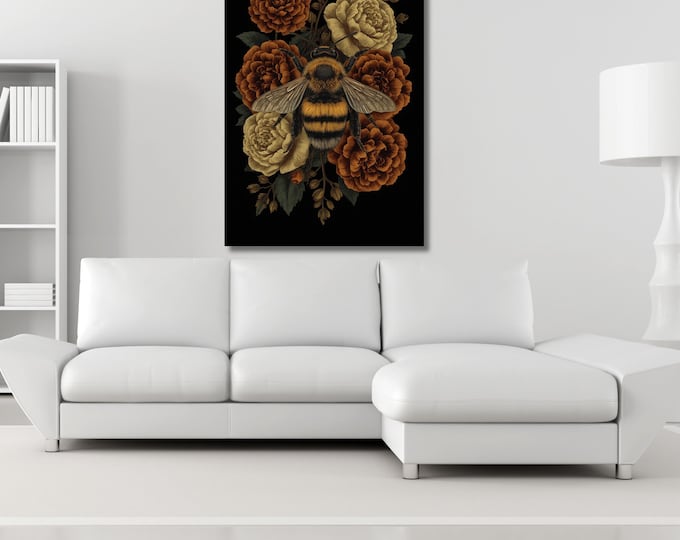 Vintage Bumble Bee Wall Art - William Morris Inspired Canvas Print