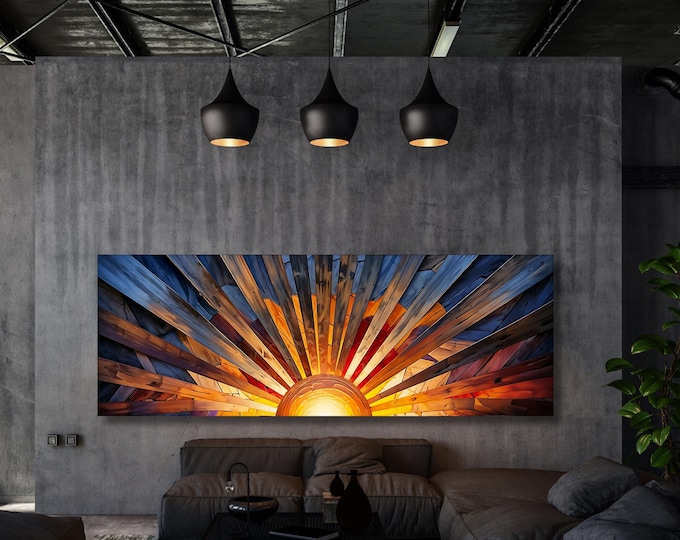 Sunrise Wood Look Wall Art Above Bed Decor Print Canvas Wood Long Sunlight Bedroom Wall Hanging Sunrise Sun Canvas Wall Office Print gift