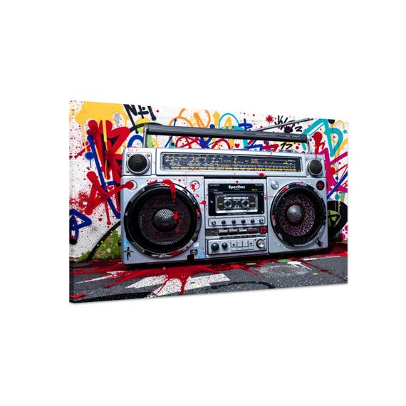 Banksy Cassette Player Canvas Print: Retro 80s Music Wall Art