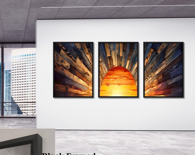 Sunrise Canvas Wall Art: Set of 3 Wooden Sunshine Prints
