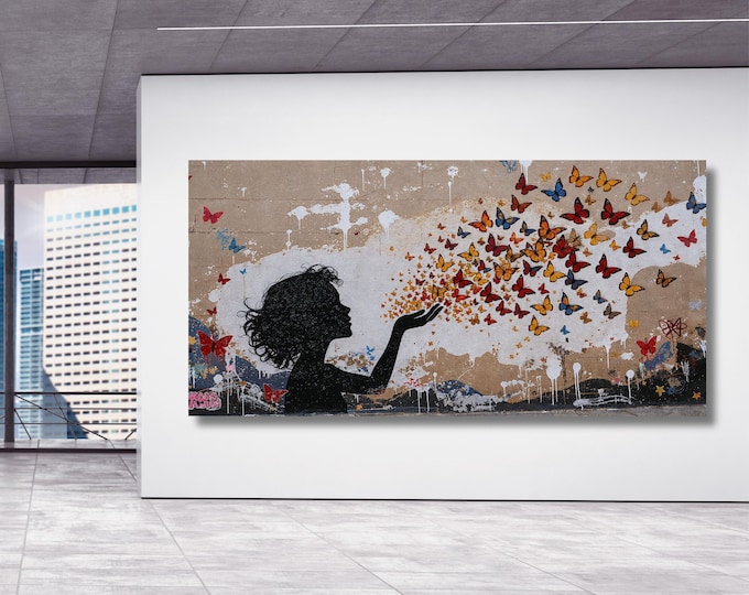Graffiti Butterfly Girl Canvas Art, Street Art Print, Wall Decor (Digital Download)