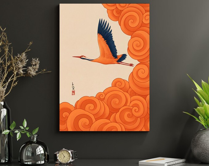 Japanese Art Crane Canvas Wall Art – Traditional Oriental Nature Print Decor