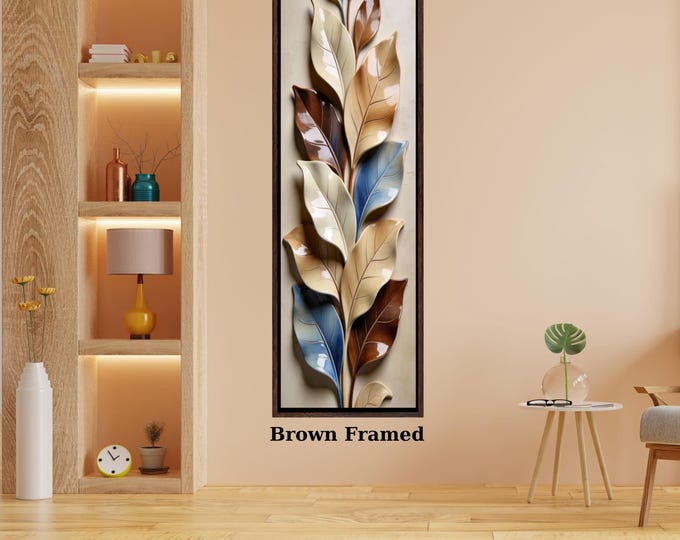 Vertical Leaf Canvas Print, Tall Narrow Wall Art, Modern Nature Decor