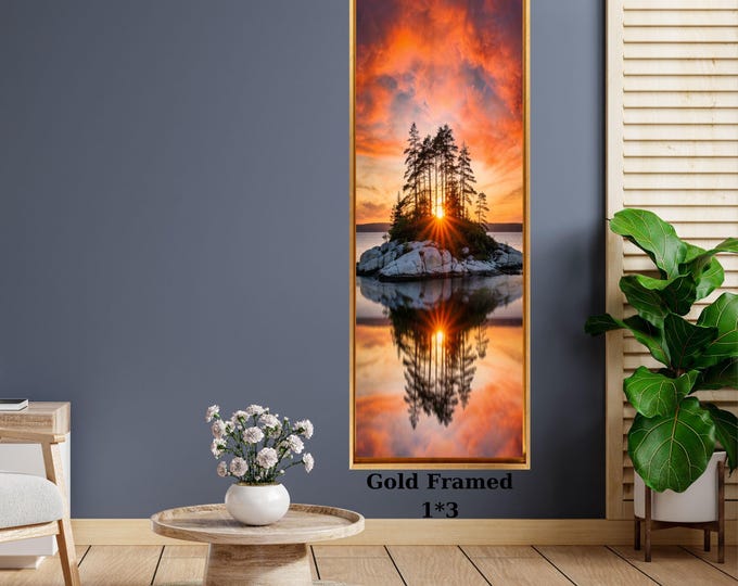 Long Narrow Canvas Wall Art Vertical Nature Print Tall Modern sun Tree or Mountain Wall Decor for Hallway,Entryway Small Space Styling Print