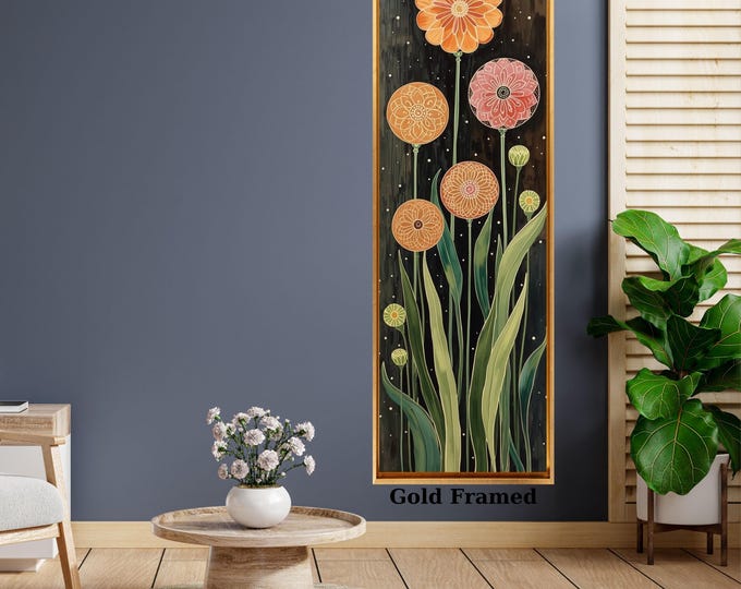 Vertical Nature Canvas Wall Art: Tall Trees and Sunlit Mountains