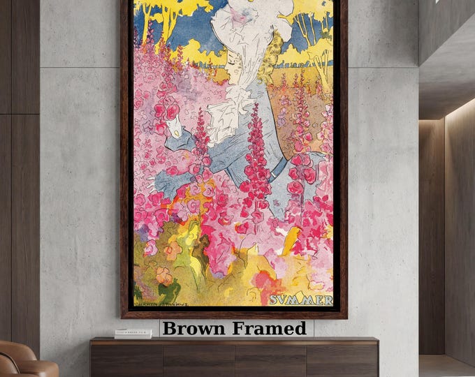 Summer (1907) by Penryn Stanlaws Canvas Wall Art, Elegant Woman in Flower Field Wall Decor