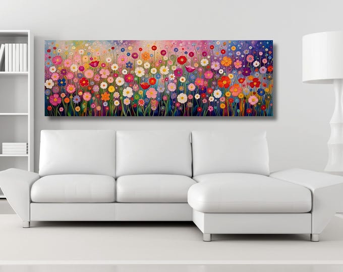 Gustav Klimt Floral Canvas Print, Flower Garden Art Nouveau Home Decor