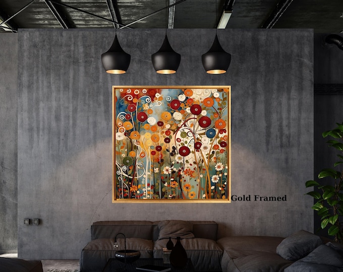 Flowers in the Garden by Gustav Klimt Canvas or Poster Famous Floral Painting Art Nouveau Exhibition Print for Elegant Home Wall Decor gift