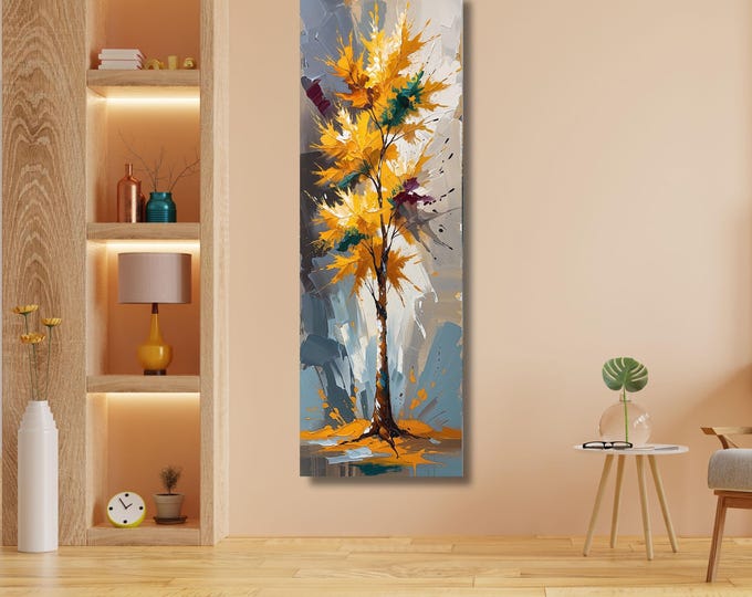 Minimalist Nature Canvas: Vertical Narrow Wall Art (Boho Sunset Colors)