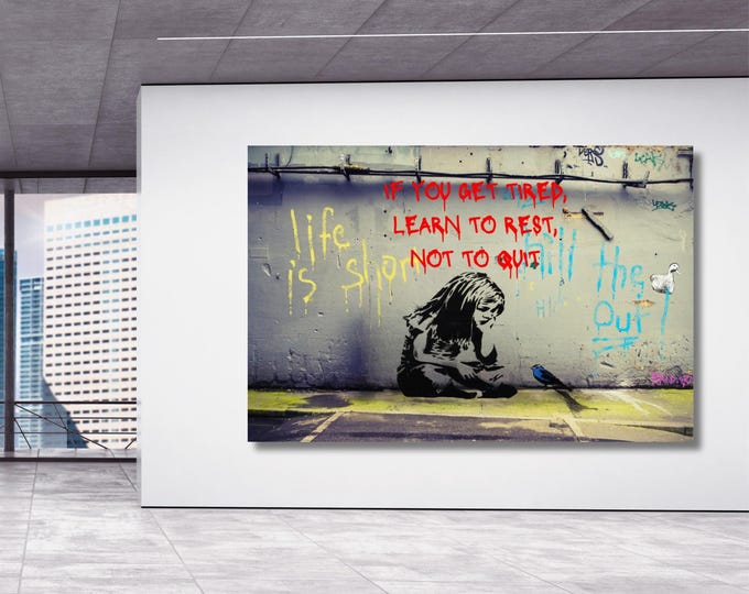 Banksy Girl and Blue Bird Canvas: Street Art Wall Decor