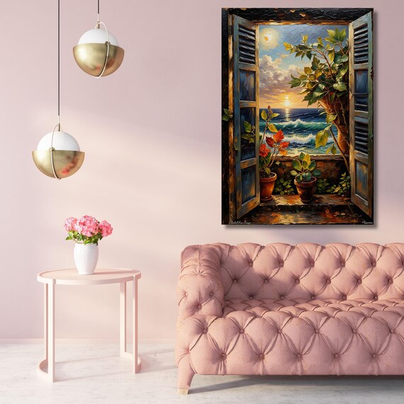 Open Window Henri Matisse Canvas Wall Art Henri Matisse and Gustav Klimt Style Painting Sea Orange   Matisse Window Klimt Canvas decor art
