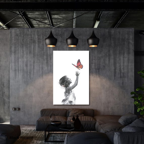 Colorful Butterfly Girl Canvas Wall Art, Banksy Street Art, Trendy Wall Decor, Christmas Gift Banksy Wall Art, Graffiti Wall Art Gift Canvas