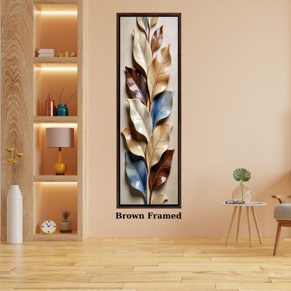 Vertical Leaf Canvas Print, Tall Narrow Wall Art, Modern Nature Decor