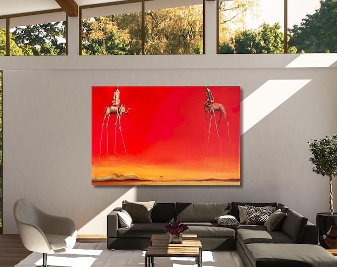 Salvador Dalí Elephants Reproduction Canvas Wall Art – Surrealist Exhibition Artwork