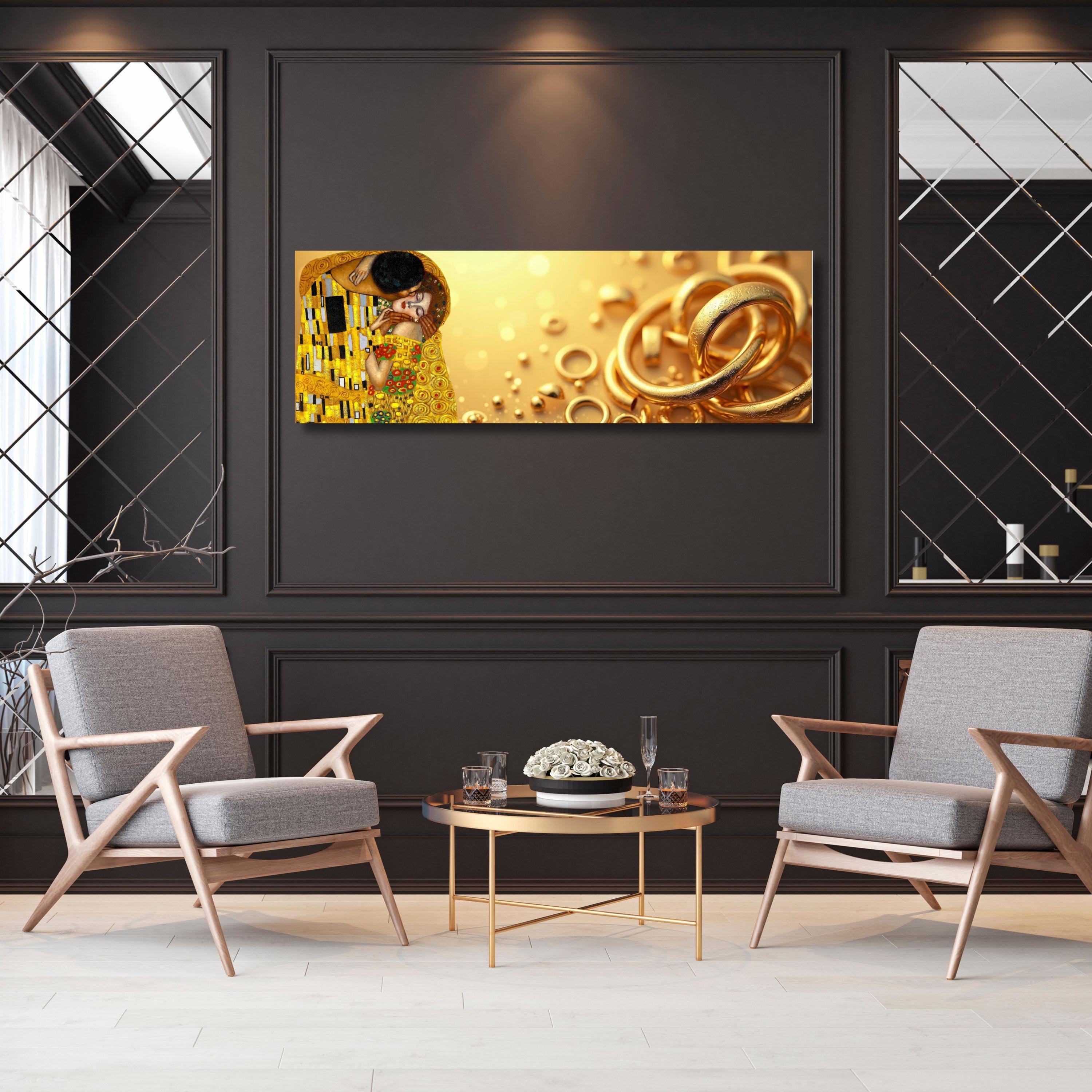 The Kiss Gustav Klimt style Canvas Wall Art Modern Portrait Painting Art Nouveau Print Romantic Love Poster Printable Kiss Wall Art gift