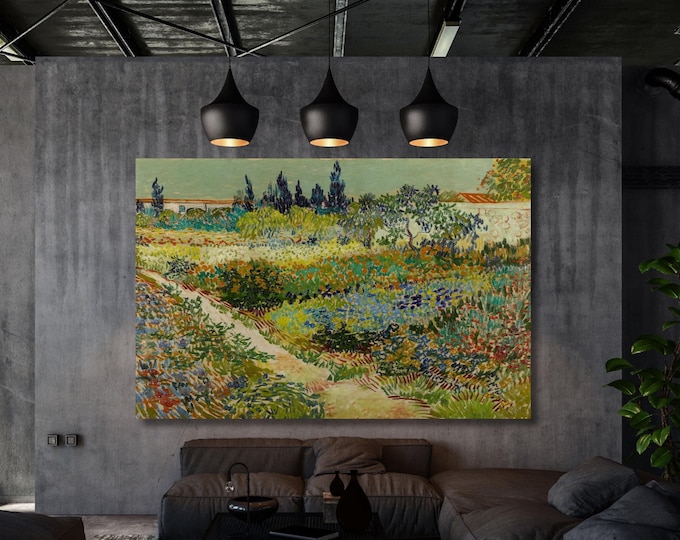 Van Gogh Garden in Arles Canvas Wall Art, Green Minimalist Print (Digital Download)