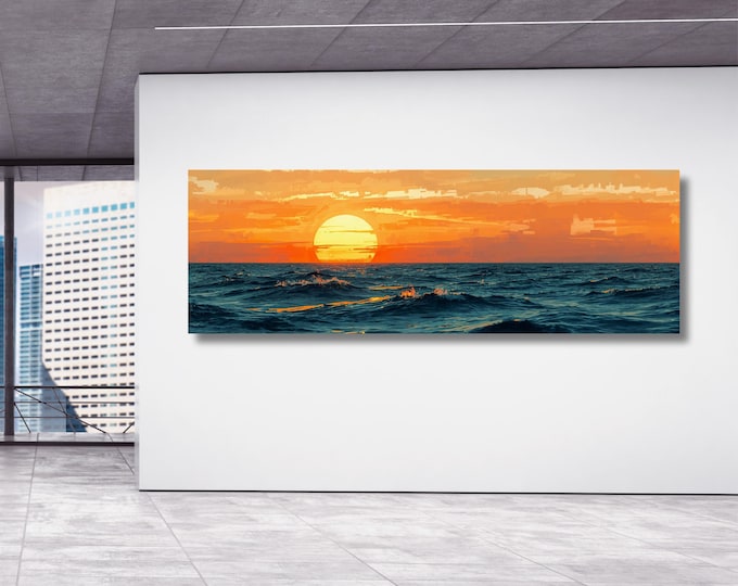 Sunset Panoramic Wall Art,Warm Sun Canvas Print,Minimalist Sunset Wall Decor,Boho Landscape Canvas, Nature Sun Art for Living Room Wall art