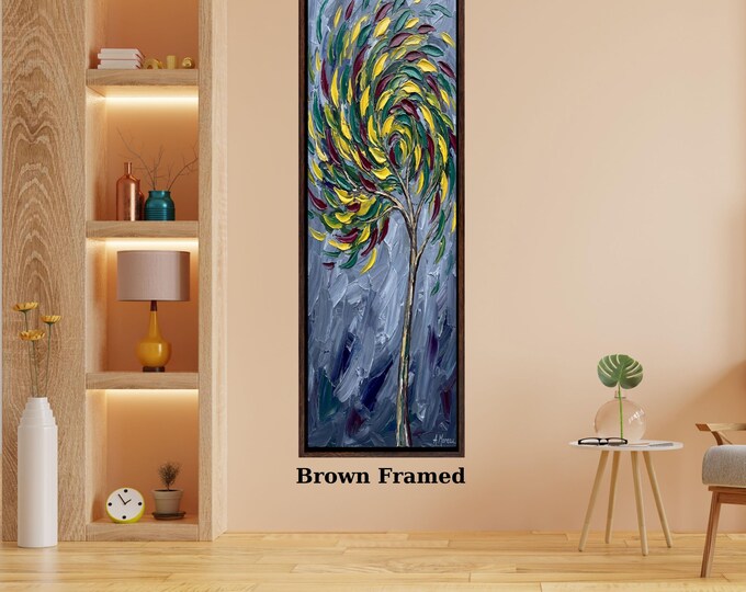 Vertical Nature Wall Art: Tall Sun Tree and Mountain Print (Canvas)