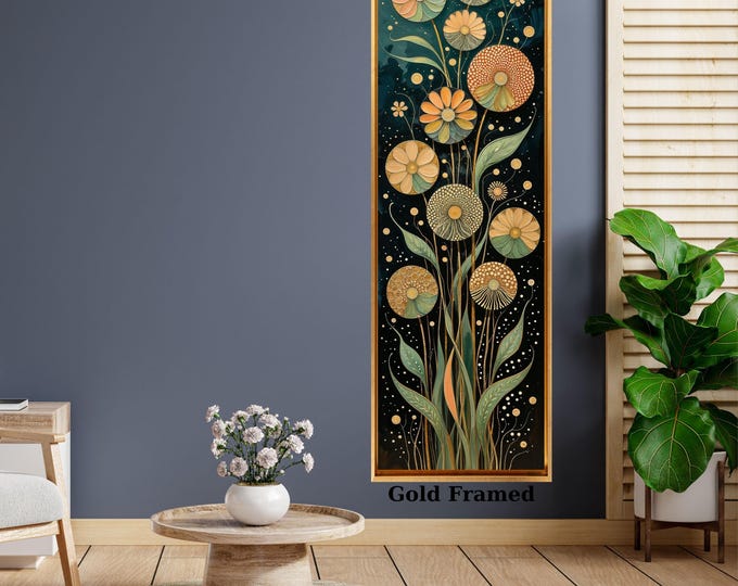 Long Narrow Canvas Print: Modern Nature Scene (Sun, Tree, Mountain)