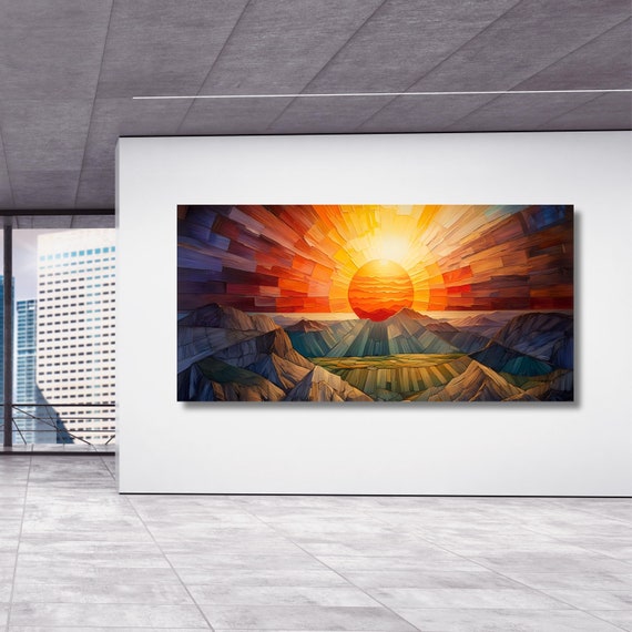 Long Sunshine, Bedroom Wall Art, Wood Wall Art Above Panoramic Sun Wall Art Christmas Gift Artwork Canvas Panoramic Sunset Canvas Wall Art