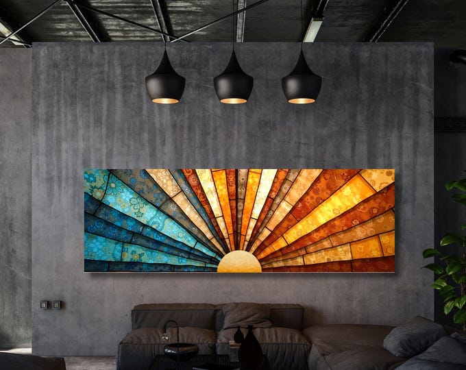 Abstract Sunset Canvas Art: Panoramic Boho Decor, Klimt Style