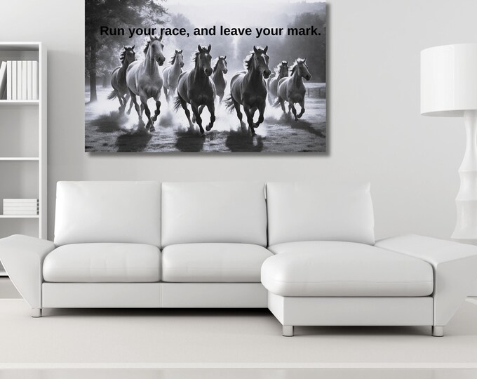Motivational Horse Poster - Canvas Wall Art with Running Horses