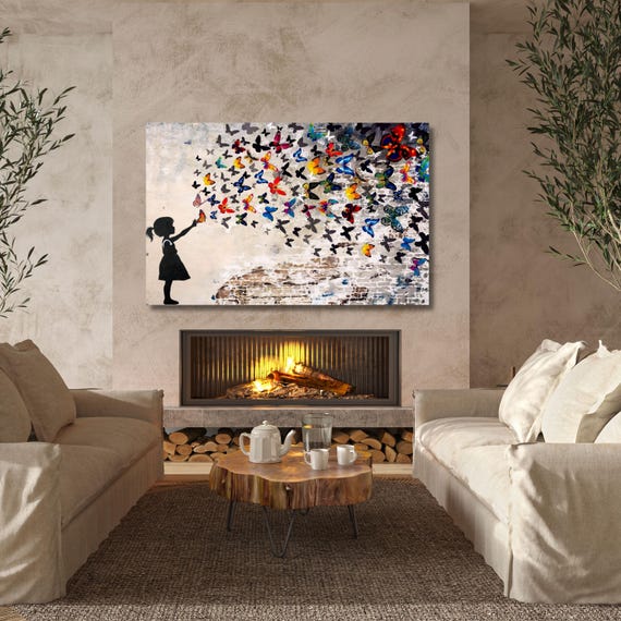 Banksy butterfly girl Canvas Art Graffiti Street Graffiti Art American Street Art,Banksy Graffiti Wall art wall hangings antique decor art