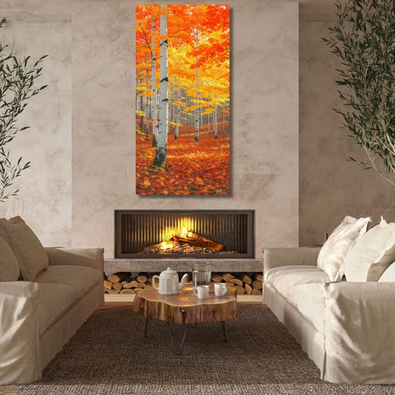 Mountain Long Narrow Canvas Wall Art, Tall and Thin Canvas wall art, Tree wall art Nature Wall Art Vertical Wall Art Poplar tree Wall Art