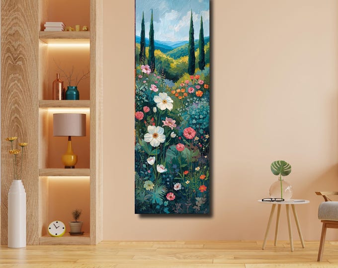 Wildflower Garden Canvas: Tall Narrow Vertical Print - Rustic Nature