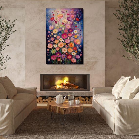 Gustav Klimt Vertical Floral Wall Art,Flower Garden Canvas Print, Mid Century Botanical Art, Klimt Museum Poster, Art Nouveau Decor Gift art