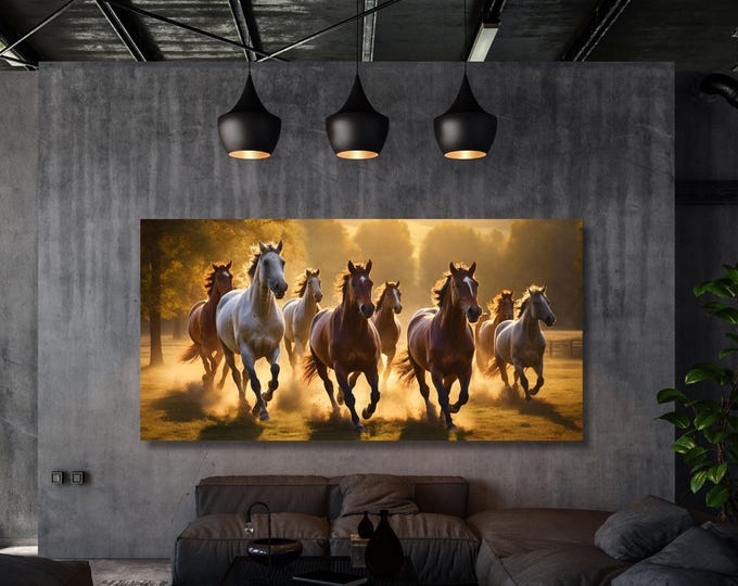 Horse Wall Art Canvas: Running Horses - Ready to Hang Decor
