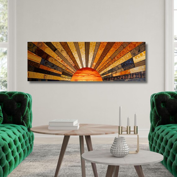 Sunrise Wood Look Wall Art Above Bed Decor Print Canvas Wood Long Sunlight Bedroom Wall Hanging Sunrise Sun Canvas Wall Office Print gift