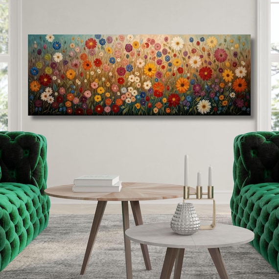 Panoramic Gustav Klimt Wildflower Canvas Art Famous Art,Large Wall Art,Vintage Art,Green Art,Gift Gustav Klimt Wall Art Klimt Prints gift