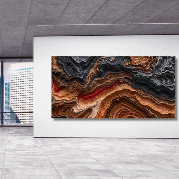 Natural Wood Texture Print Rustic Earthy Large Painting Elegant Modern Wall Decor Housewarming Gift art Abstract Waves Canvas Wall Art Ring