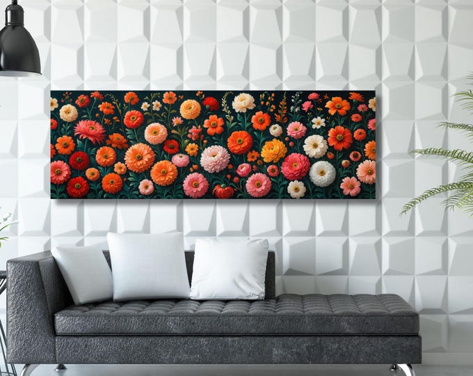 Botanical Wildflower Canvas Wall Art, Horizontal Floral Decor Poster