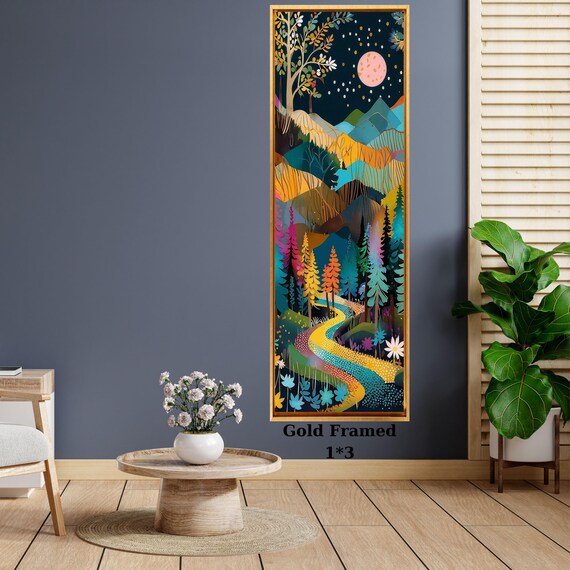 Moon Long Narrow Canvas Wall Art Vertical Nature Print Tall Modern sun Tree or Mountain Wall Decor for Hallway,Entryway Small Space Styling