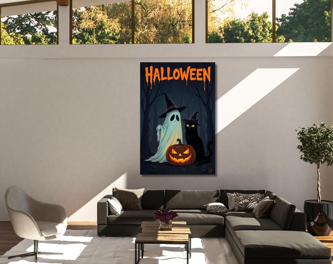 Halloween Entryway Canvas Wall Art, Spooky Haunted House Decor, Gothic Pumpkin Artwork, Holiday Wall Art for Home and Office ART