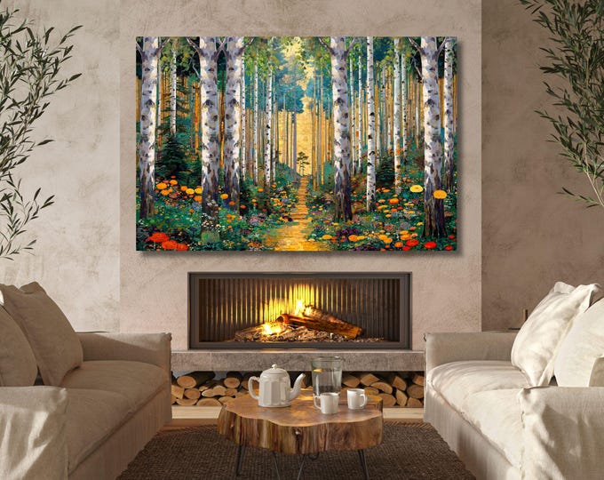 Gustav Klimt Inspired  Colorful Forest Pathway Canvas - Nature Inspired Wall Decor