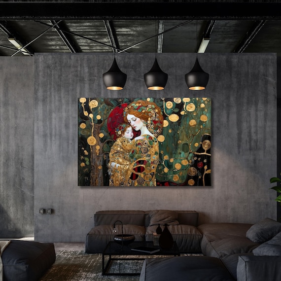Gustav Klimt The Mother and Child Ready To Hang Canvas,Museum Prints Canvas Wall Art,Gustav Klimt Canvas Print Flower Garden Flower Market