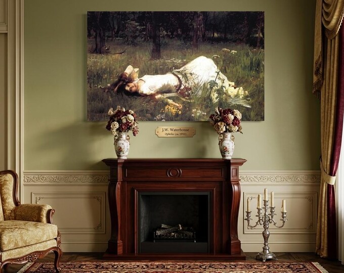Pre-Raphaelite Ophelia Canvas - Dark Academia, Victorian Floral Art
