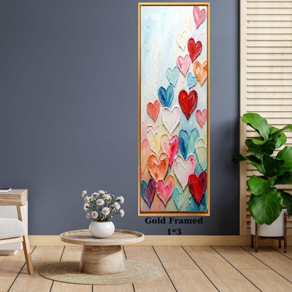 Long Hearts Canvas Wall Art – Romantic Abstract Texture Love Decor Print