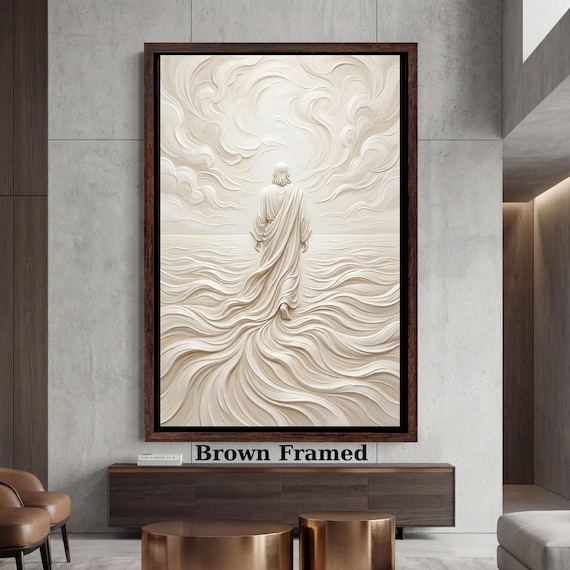 3D Look Jesus Christ Canvas Art, Modern Christian Wall Decor, Sacred Heart Inspired Portrait, Dramatic Lighting Religious Mural