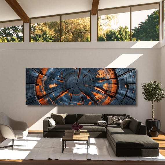 Panoramic Tree Rings Canvas Wall Art Elegant Natural Wall Art Great Design Solution for Echo Tree Ring Print of stump, Tree ring Canvas art
